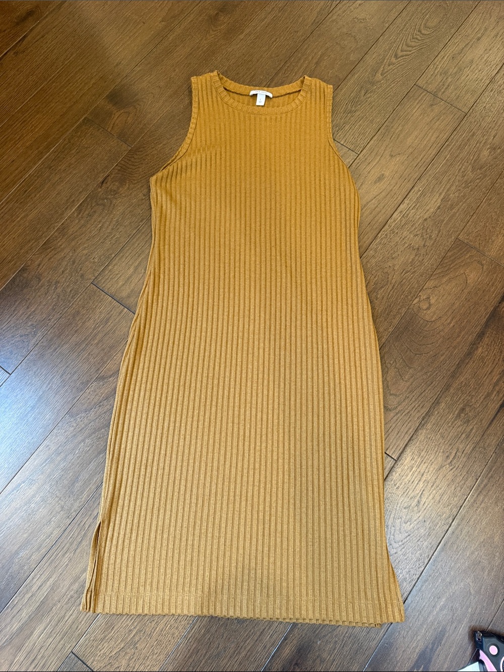 Nine West Ribbed Sleeveless Midi Dress - Mustard Gold Size Large - C73-032